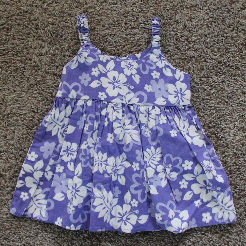 Girls (1-2 YO) Authentic Hawaiian Purple and White Flower Sundress - Used